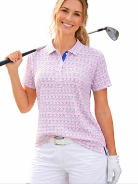 FootJoy Woman's Golf Polo Shirt XL Patriotic Red White Blue Performance Stretch